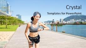  Presentation with smart grid city and wireless - PPT theme with woman running in a city background and a light blue colored foreground