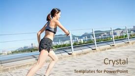  Presentation with smart city - Slide deck featuring woman running in a city and using smart watch background and a lemonade colored foreground