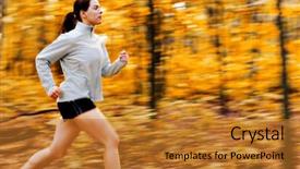  Presentation with fall - PPT theme with woman running in a fall background and a  colored foreground