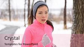  Presentation with cardio - Cool new slide deck with woman running in cold weather backdrop and a coral colored foreground