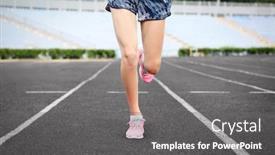  Presentation with sneakers - Slides enhanced with woman running in pink sneakers on a stadium background and a gray colored foreground