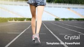  Presentation with sneakers - Colorful PPT layouts enhanced with woman running in pink sneakers backdrop and a dark gray colored foreground