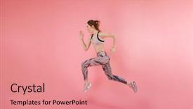  Presentation with healthy workplace full length side view - Beautiful slide deck featuring woman running isolated over pink backdrop and a coral colored foreground