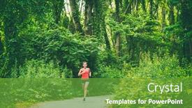  Presentation with green city - Presentation theme having woman-running-on-forest-path background and a tawny brown colored foreground