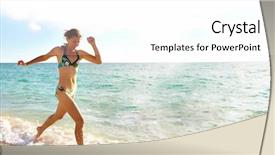  Presentation with miami beach - Colorful PPT theme enhanced with woman running on miami beach backdrop and a white colored foreground