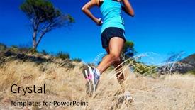  Presentation with trail running runner - Amazing PPT theme having woman running on nature trail backdrop and a coral colored foreground