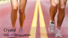  Presentation with running shoes - PPT layouts consisting of woman running on road background and a coral colored foreground