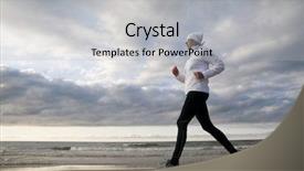  Presentation with sunset beach - Beautiful presentation theme featuring woman running on the beach backdrop and a light gray colored foreground