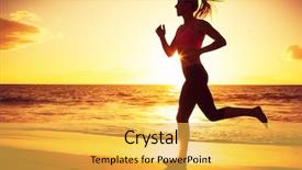  Presentation with girl running on the beach clouds - Cool new presentation theme with woman running on the beach backdrop and a yellow colored foreground