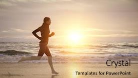  Presentation with sunset beach - Cool new slide deck with woman running on the beach backdrop and a coral colored foreground