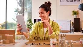  Presentation with running - Slide set featuring woman-running-online-business-making background and a  colored foreground