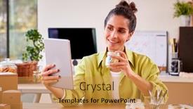  Presentation with running - Presentation design consisting of woman-running-online-business-making background and a gold colored foreground