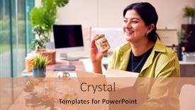  Presentation with running - PPT theme featuring woman-running-online-business background and a coral colored foreground