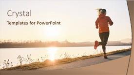  Presentation with health balance - PPT theme with woman-running-outdoors-healthy-lifestyle background and a cream colored foreground