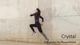  Presentation with asian music - Cool new presentation design with woman running outdoors listening music backdrop and a coral colored foreground