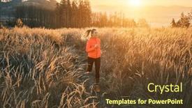  Presentation with health balance - PPT theme having woman-running-outdoors background and a tawny brown colored foreground