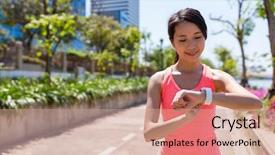  Presentation with smart - Slides consisting of woman running with smart watch background and a coral colored foreground