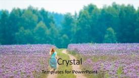  Presentation with purple flowers - PPT layouts featuring woman runs in the field background and a coral colored foreground