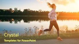  Presentation with autumn morning - Presentation theme consisting of woman-runs-in-the-park background and a coral colored foreground