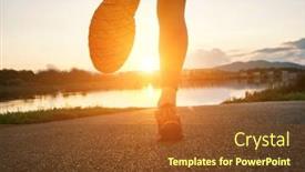  Presentation with autumn morning - Theme consisting of woman-runs-in-the-park background and a tawny brown colored foreground