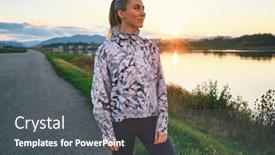  Presentation with health balance - Theme consisting of woman-runs-in-the-park background and a dark gray colored foreground