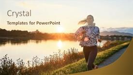  Presentation with health balance - Theme with woman-runs-in-the-park background and a cream colored foreground