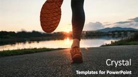  Presentation with autumn morning - Slide set having woman-runs-in-the-park background and a dark gray colored foreground