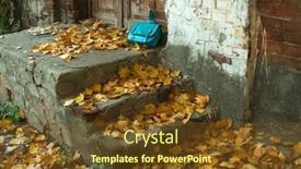  Presentation with multicolored autumn leaves orange yellow red - PPT theme with woman-s-bag-lies background and a tawny brown colored foreground