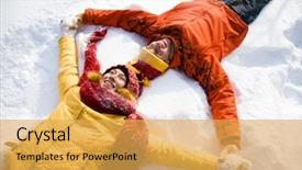  Presentation with winter family - PPT theme with woman s day orange - young family plays winter wood background and a yellow colored foreground