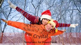  Presentation with winter family - PPT theme having woman s day orange - young family plays winter wood background and a  colored foreground