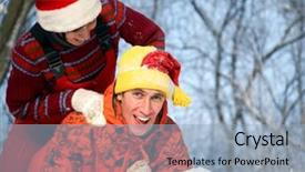  Presentation with winter family - Presentation design featuring woman s day orange - young family plays winter wood background and a  colored foreground