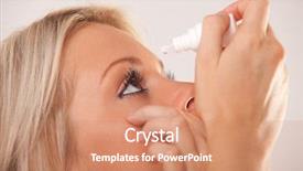  Presentation with eye for medical interpretation - Amazing theme having woman s eye and eyedropper backdrop and a coral colored foreground