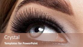  Presentation with eyelashes - Beautiful PPT theme featuring woman's eye with black eye makeup macro style image long eyelashes backdrop and a coral colored foreground
