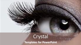  Presentation with eyelashes - Audience pleasing slides consisting of woman's eye with black eye makeup macro style image long eyelashes backdrop and a violet colored foreground