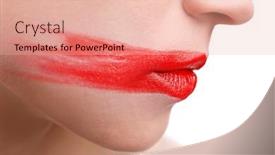  Presentation with lipstick - Slide set featuring woman's face with smeared red lipstick isolated on white close up background and a coral colored foreground