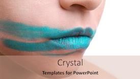  Presentation with lipstick - Slides featuring woman's face with smeared blue lipstick isolated on white close up background and a coral colored foreground