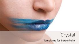  Presentation with lipstick - PPT theme featuring woman's face with smeared blue lipstick isolated on white close up background and a lemonade colored foreground
