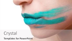  Presentation with lipstick - Presentation theme featuring woman's face with smeared blue lipstick isolated on white close up background and a lemonade colored foreground