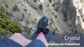  Presentation with hiking mountain - Amazing presentation design having woman's feet in hiking boots sitting on top of mountain backdrop and a ocean colored foreground