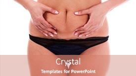  Presentation with fat - Presentation design featuring woman's fingers measuring her belly fat isolated on white background background and a coral colored foreground