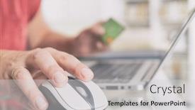  Presentation with online payment - PPT layouts having woman-s-hand-holding-credit background and a light gray colored foreground