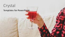  Presentation with glass - Amazing presentation theme having woman-s-hand-holding-glass backdrop and a light gray colored foreground