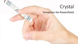  Presentation with cigarette - Slides enhanced with woman's hand holding a cigarette made out of 100 dollar bills on white background background and a sky blue colored foreground