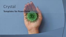  Presentation with covid coronavirus - Slide deck featuring woman-s-hand-holds-3d background and a light blue colored foreground