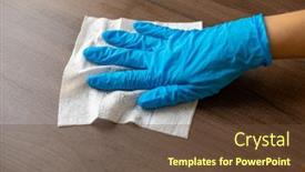  Presentation with office cleaning - Slide deck with woman-s-hand-in-blue background and a tawny brown colored foreground