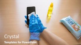  Presentation with blue - PPT theme with woman-s-hand-in-blue background and a coral colored foreground