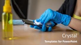  Presentation with blue - Colorful PPT theme enhanced with woman-s-hand-in-blue backdrop and a coral colored foreground