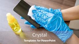  Presentation with blue - Audience pleasing slide deck consisting of woman-s-hand-in-blue backdrop and a coral colored foreground