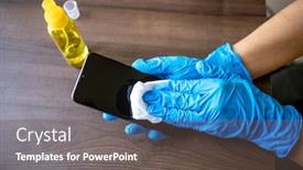  Presentation with blue - PPT theme featuring woman-s-hand-in-blue background and a gray colored foreground