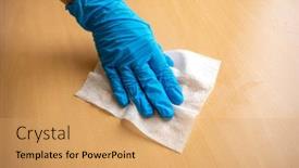  Presentation with office cleaning - Audience pleasing PPT theme consisting of woman-s-hand-in-blue backdrop and a coral colored foreground